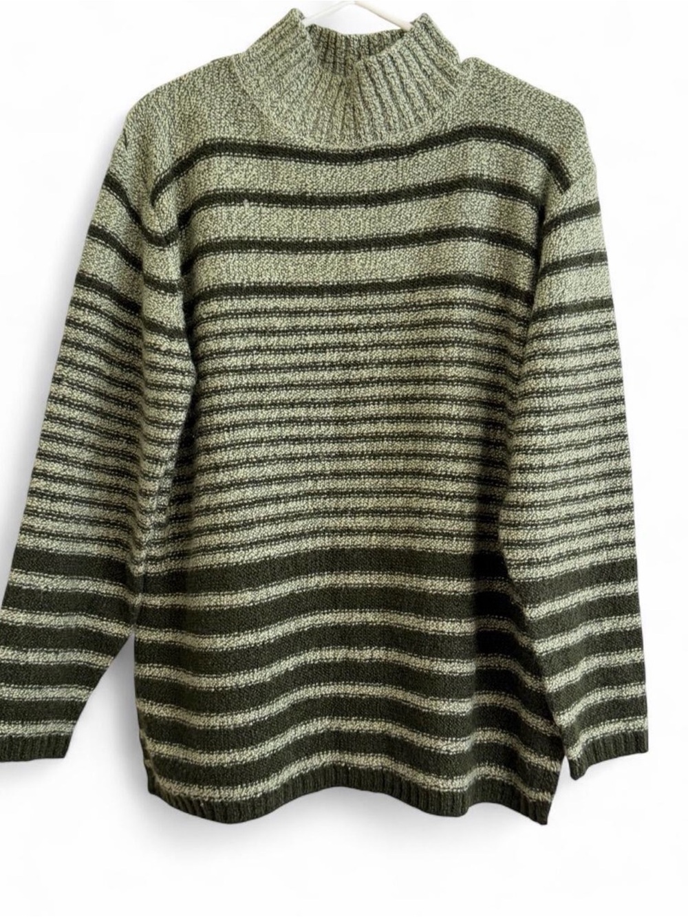 Carolyn Taylor Olive & Dark Green Striped Mock Neck Sweater
